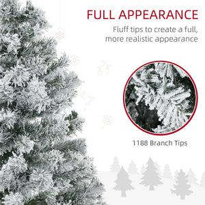 7.5ft Artificial Prelit Christmas Tree with Warm White LED Light, Snow Flocked Branches, Metal Base, Xmas Tree