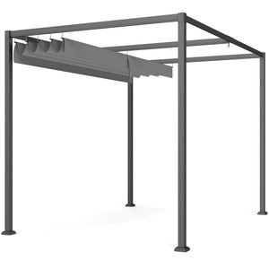 10x7ft Pergola with Retractable Roof Outdoor Patio Sun Shelter Garden Grape Tent Water-resistant Yard Shade