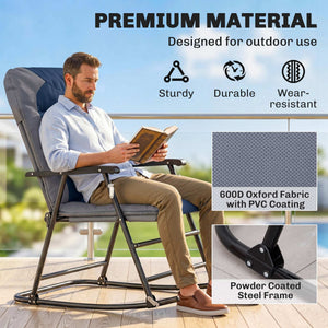 Folding Rocking Chair Set of 2 Padded Rockers with Armrest, Navy Blue – view 6