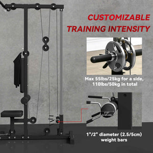 Soozier Lat Pull Down Machine, High / Low Pulley Machine with Adjustable Seat and Flip-Up Footplate