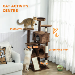 54" Cat Tree, Multi-Level Cat Tower with Scratching Posts, Cat Condos, Bed, Platforms, Ramp, Toy Ball, Beige – view 38
