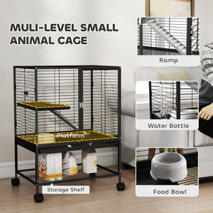 Rolling Small Animal Cage 34"H Chinchilla Cage for Ferrets, Squirrels w/ Removable Tray, Storage Shelf – view 4