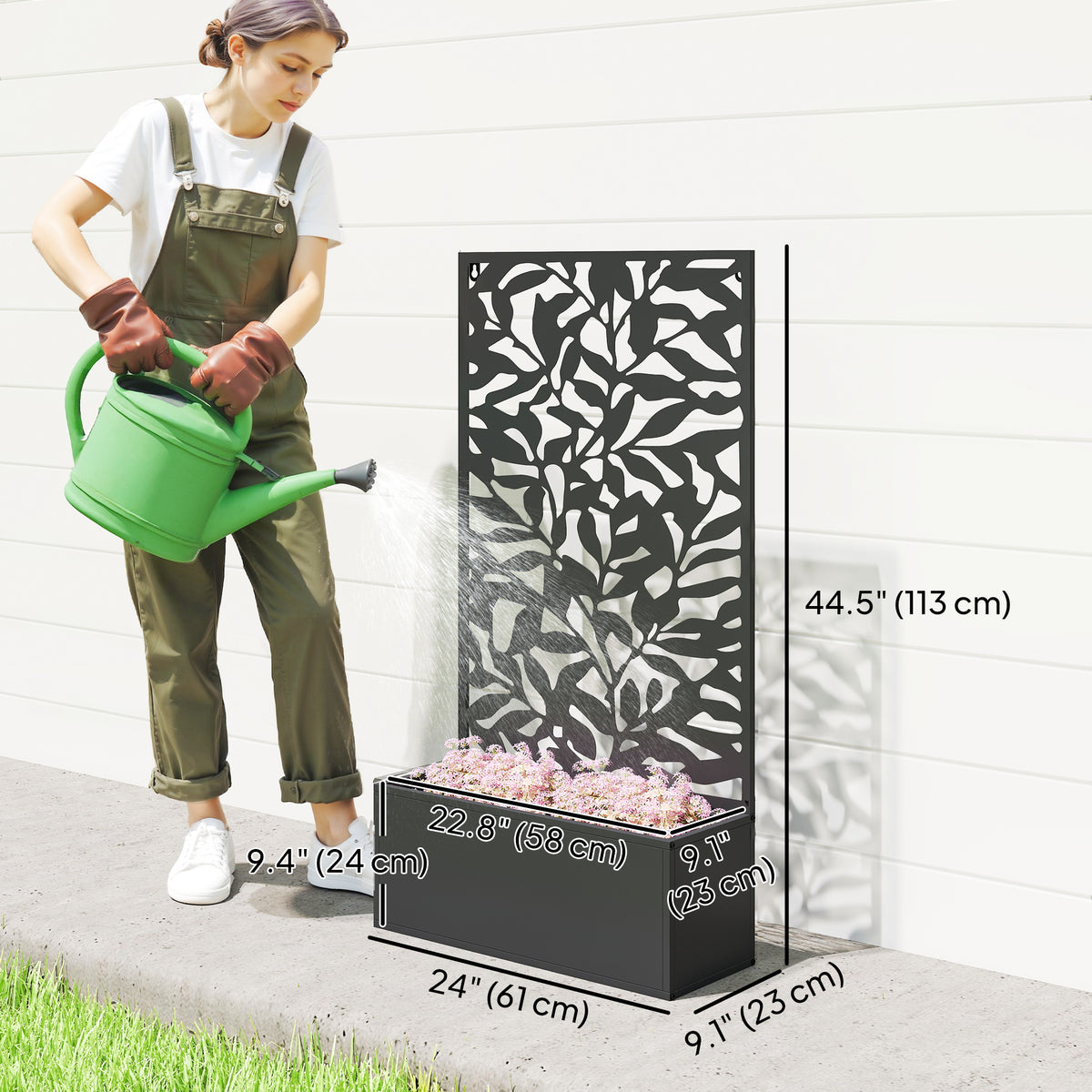 Raised Garden Bed with Trellis, Outdoor Privacy Screen with Planter Box, 24" x 9.1" x 44.5", Black