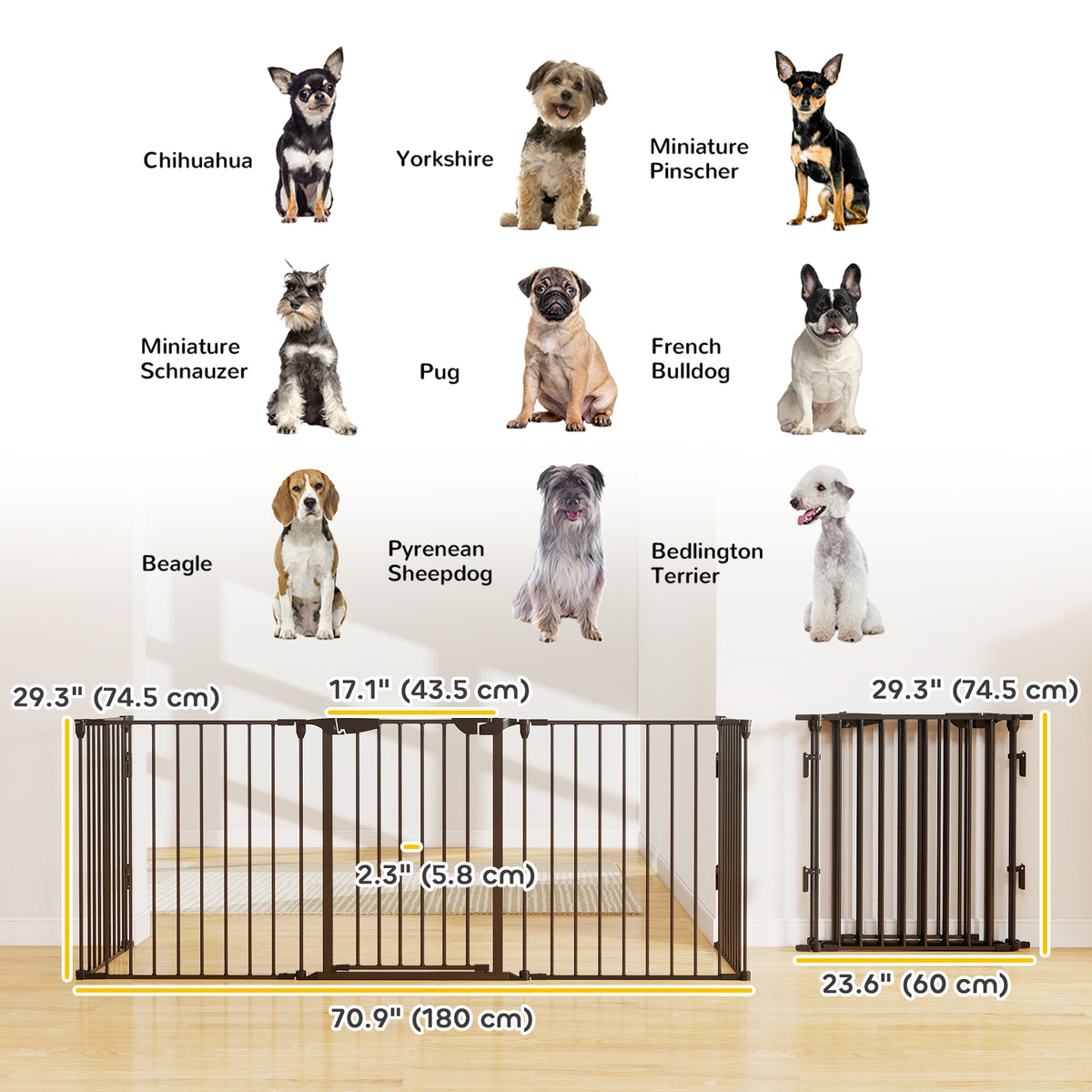 Foldable Dog Playpen Indoor for Small Medium Dogs with Door, for Stairway, Doorway, Hallway, Black