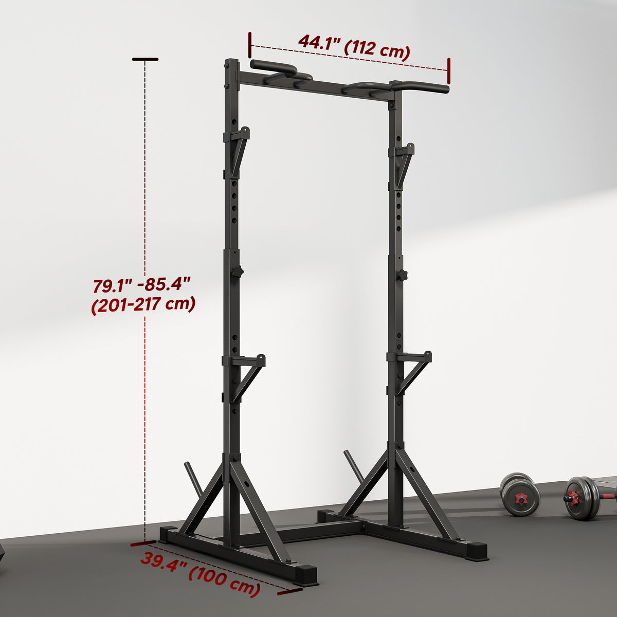 Soozier Adjustable Squat Rack, Multi-Function Bench Press Rack with Weight Plate Holders and Pull up Bar, Black