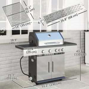 4+1 Burner Liquid Propane Gas Grill Outdoor Portable BBQ with Side Burner, Warming Rack, Side Shelf, Storage Cabinet, Thermometer, 4 Wheels, Tank Holder, Silver