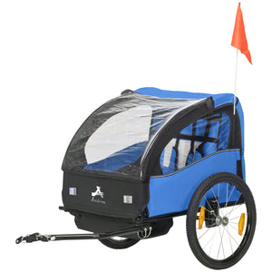 Aosom 2 Seat Bike Trailer for Kids, Baby Stroller with Storage Bag, 5 Point Harness, Bicycle Trailer with 20" Wheels