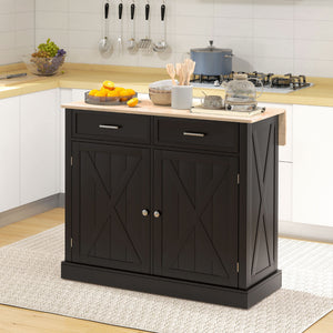 Kitchen Island with Drop Leaf, Rolling Kitchen Cart with 2 Drawers, Adjustable Shelves and Wood Countertop – view 7