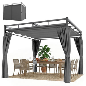 10' x 10' Outdoor Gazebo, Retractable Pergola Canopy with Curtains, UPF30+ Free Standing Metal Pergola Kit – view 8