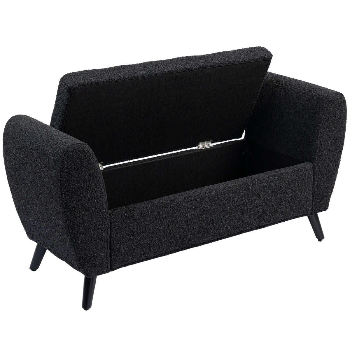 Upholstered Storage Bench with Arms, Modern Ottoman Bench for Bedroom, Entryway, and Living Room, Black – view 2