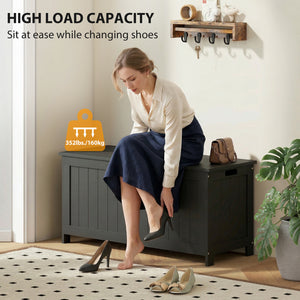 Storage Trunk with 2 Safety Hinges, Modern Entryway Bench with Side Handles, Storage Chest for Living Room – view 6