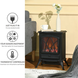 Free Stand Electric Fireplace Stove Heater with Adjustable LED Flame Effect and Front Door, 750W/1500W, Black