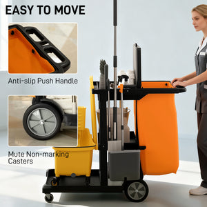 Commercial Janitorial Cart with 3 Tier Shelves, Professional Cleaning Cart with Rubbish Bag with Lid and – view 11