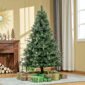 HOMCM 6FT Artificial Christmas Snow Pine Tree Holiday Home Xmas Decoration with Automatic Open, Pinecone