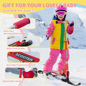 Qaba Snow Scooter, 2 in 1 Design Adjustable Height Scooter Snow Sled for Kids Aged Over 7 Years Old, Foldable Kids Sled Ski Scooter with Wheels Blades