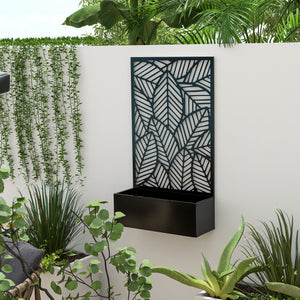Metal Outdoor Privacy Screen with Raised Graden Bed, Privacy Panel and Planter Box, Wall-Mounted or Freestanding