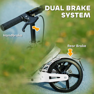 Qaba Foldable Kids Scooter with 4 Adjustable Heights, Double Brakes, and Shock Absorption for Ages 6-12, White