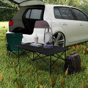 Folding Camping Table with Roll up Top and Carry Bag, Portable Picnic Table for Camping, Picnic, Hiking, Black
