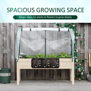 Raised Garden Bed with PE Greenhouse Cover Outdoor Elevated Wood Planter Box for Herbs and Vegetables, Use for Patio, Backyard, Balcony, 48 x 22 x 46 inch, Natural
