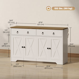 Sideboard Cabinet with 2 Drawers, 4 Barn Doors and 2 Adjustable Shelves, Buffet Table for Living Room, Black – view 16