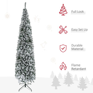 6ft Flocked Christmas Tree, Pencil Christmas Tree with Realistic Branch Tips, Folding Metal Stand, Green – view 45