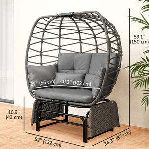 Double Outdoor Glider Egg Chair, Outdoor Loveseat Glider with Cushions and Pillows, Dark Grey