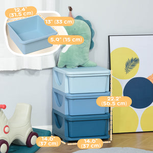 3 Tier Kids Toy Organizer and Storage Bins with 3 Plastic Drawers, Blue