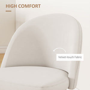 Set of 2 Mid-Back Dining Chair, Mid-Back Velvet-touch Upholstery Kitchen Chair for Living Room Dining Room, Cream White