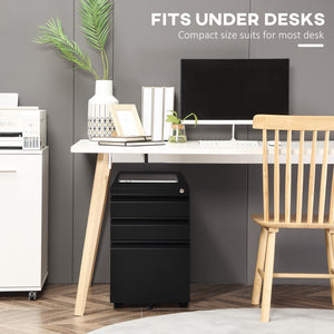 3 Drawer Filing Cabinet, Lockable Office Storage Cabinet on Wheels for Legal, Letter, A4 Files, Black – view 6
