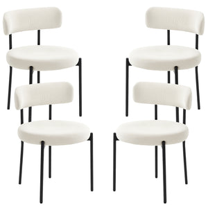 4 Pieces Kitchen Chairs, Modern Dining Chairs w/ Corduroy Upholstery and Steel Legs for Living Room, Beige