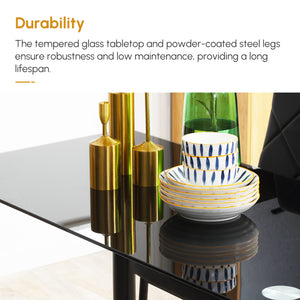 Dining Table and Chairs Set for 4, Modern 5 Pieces Kitchen Table Set with Glass Table, Padded Seat and Steel Frame