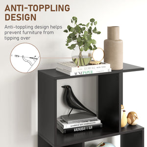 5-Tier Geometric Bookshelf, S Shaped Bookcase, Modern Freestanding Display Shelf Unit for Home Office, Black