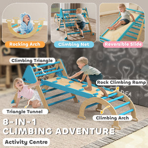 Qaba 8-in-1 Pikler Triangle Set, Foldable Wooden Climbing Toys with Arch, Ramp and Ladder for Ages 18-48 Mouths