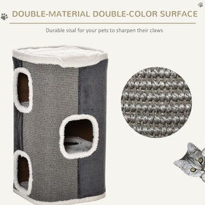 4-Story Cat House for Indoor, Cat Condo with Sisal Scratching Surface, Removable Cushion, 16" x 16" x 29", Grey