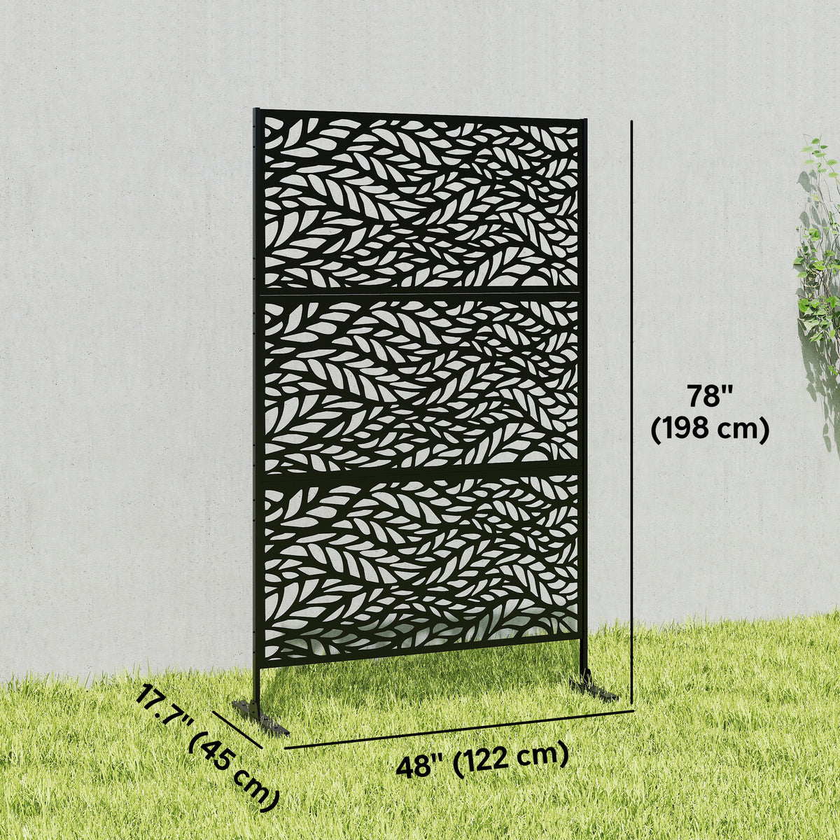 Metal Outdoor Privacy Screen, Freestanding Outdoor Divider with Stand, 78" x 48", Black