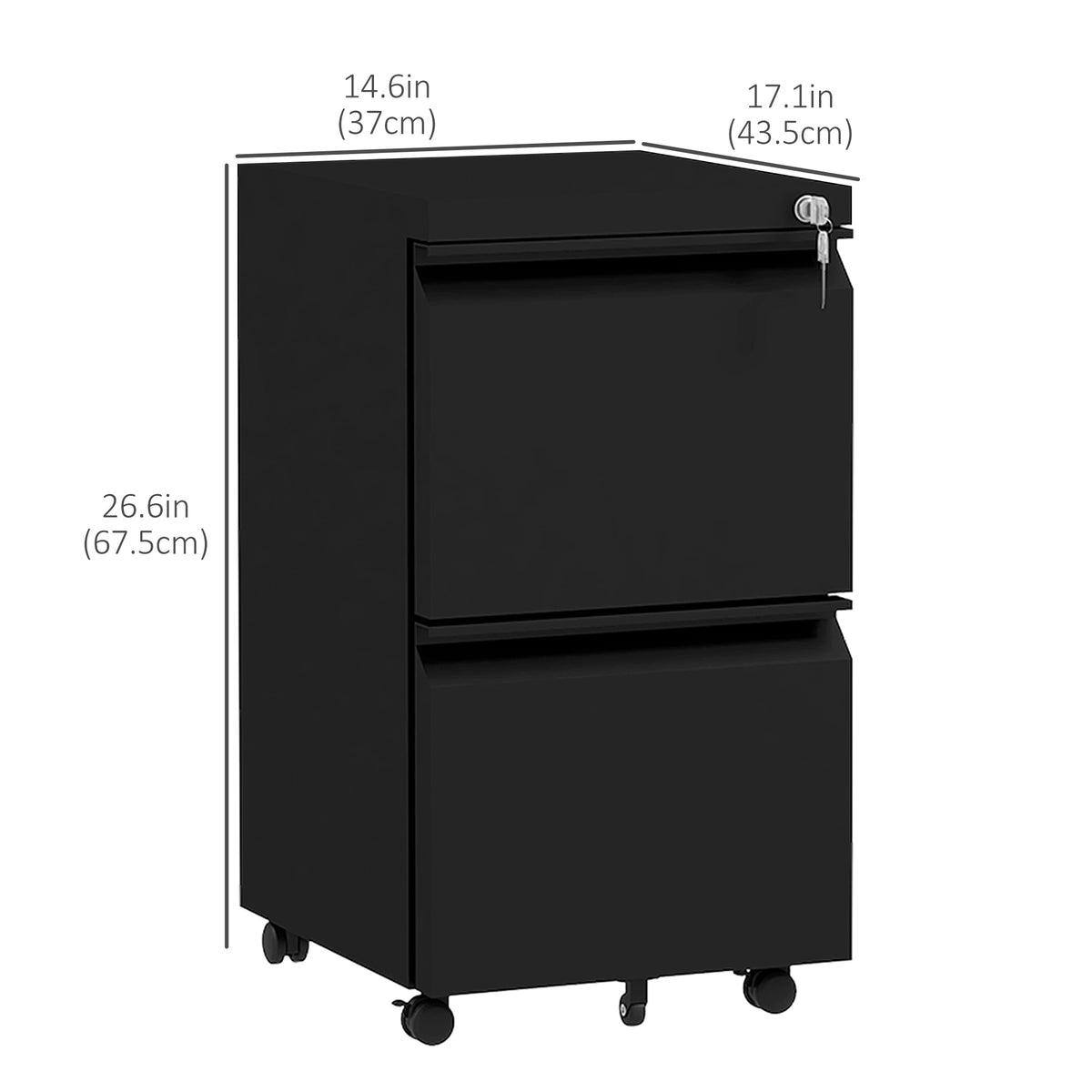 Mobile Vertical Filing Cabinet with Lock, 2-Drawer Steel File Cabinet with Adjustable Hanging Bar for – view 2