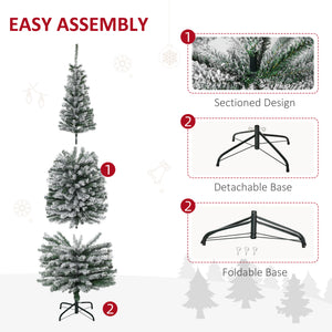 6ft Flocked Christmas Tree, Pencil Christmas Tree with Realistic Branch Tips, Folding Metal Stand, Green – view 4