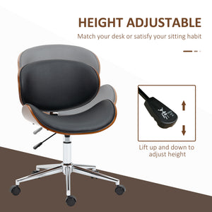 Office Chair, Faux Leather and Bentwood Computer Desk Chair with 360 Degree Swivel Wheels, Adjustable Height and Curved Seat, Black