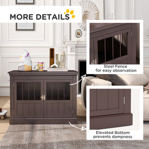 31" Dog Crate Furniture End Table with Three Doors for Small Dogs, Coffee – view 5