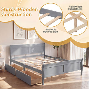 Queen Size Bed Frame with 2 Storage Drawers and Footboard-Gray view 8