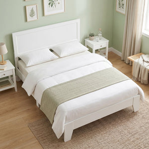 Queen Size Modern Bed Frame with Headboard-White view 2
