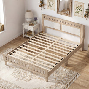 Queen Wood Bed Frame with Upholstered Headboard-Natural view 3