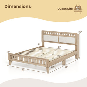 Queen Wood Bed Frame with Upholstered Headboard-Natural view 4