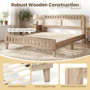 Queen Wood Bed Frame with Upholstered Headboard-Natural view 8