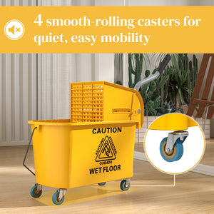 Mop Bucket with Wringer on Wheels for Floor Cleaning, 21 Quart Side Press Wringer with Handle and Mop, Yellow