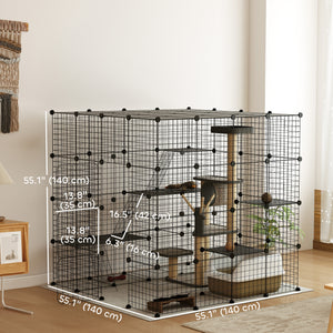 4 Tier DIY Cat Cage Indoor, Catio for 1-3 Cats with Hammock, 5 Doors, 3 Ramps, 3 Jumping Platforms – view 9