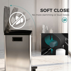 Garbage Bin, Soft-Close Trash Can with Foot Pedal, 2x5 Gal (2x20 L) Garbage Can with Removable Inner Buckets, Silver