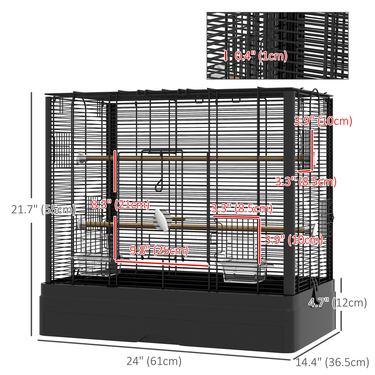 22" Bird Cage for Budgie Finches Canaries Love Birds with Wooden Stands, Slide-Out Tray, Handles – view 2