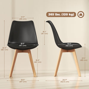 Modern Dining Table Chairs Set of 4, Rubber Wood Kitchen Table Chairs with PU Leather Cushion for Living Room, Bedroom