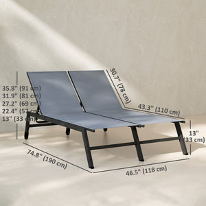 Chaise Lounge Chair for 2 Person, Outdoor Lounge Chair with 5-Position Adjustable and Wheels